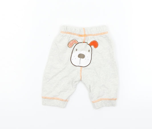 Front view of George boys’ grey jogger jeans, size 3-6, months - dog print