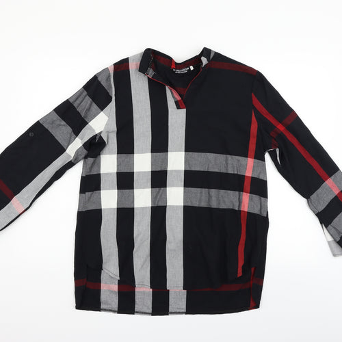 My Dress Room Womens Black Check  Basic Blouse Size 2XL