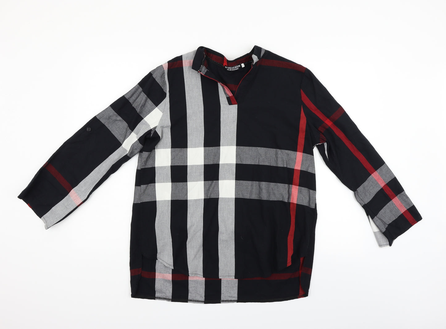 My Dress Room Womens Black Check  Basic Blouse Size 2XL