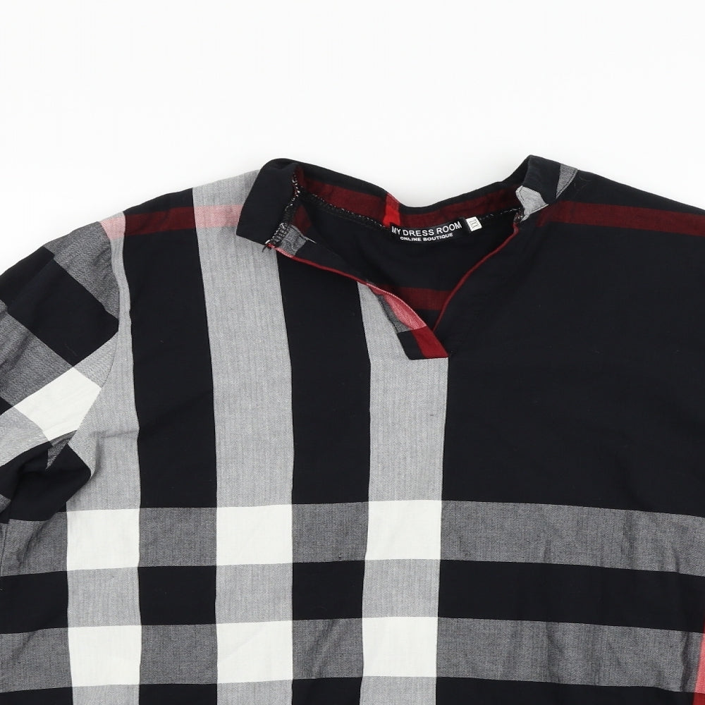 My Dress Room Womens Black Check  Basic Blouse Size 2XL