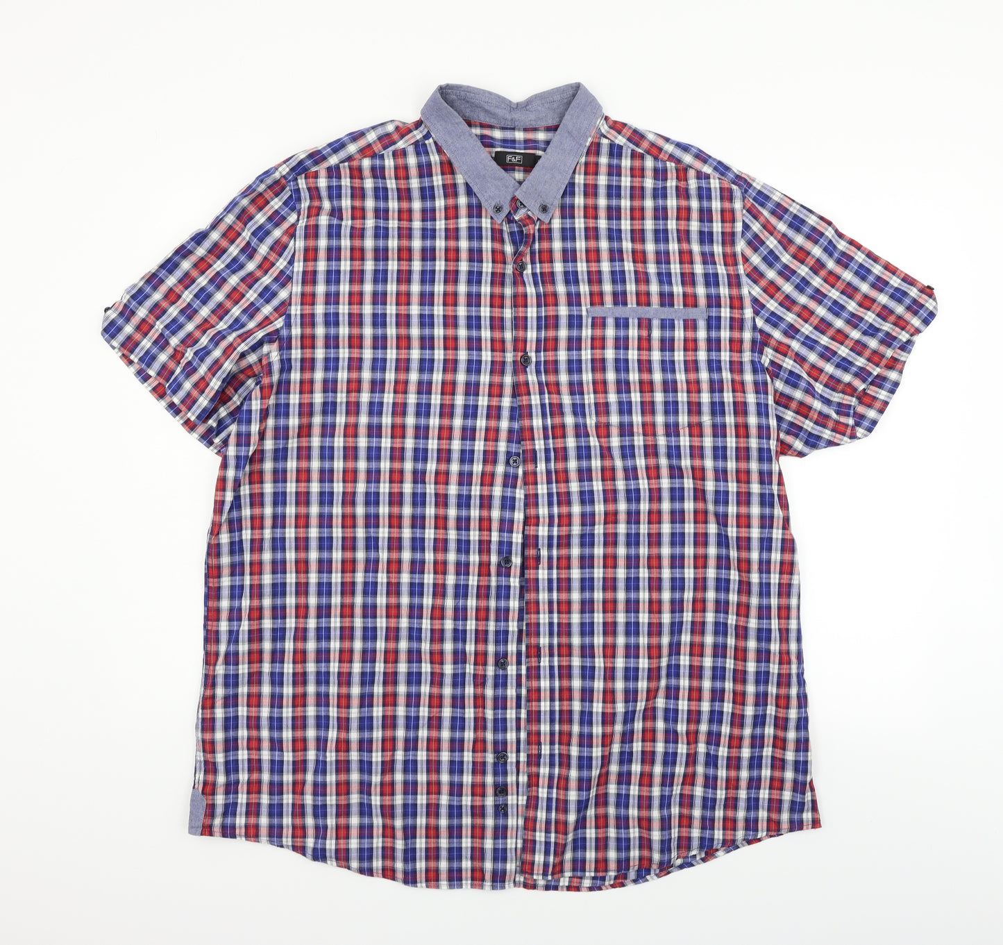 F&F Mens Blue Check   Button-Up Size 2XL