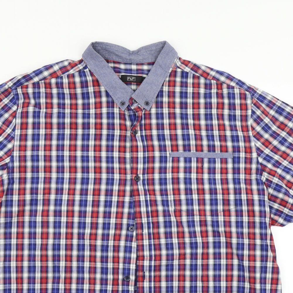 F&F Mens Blue Check   Button-Up Size 2XL