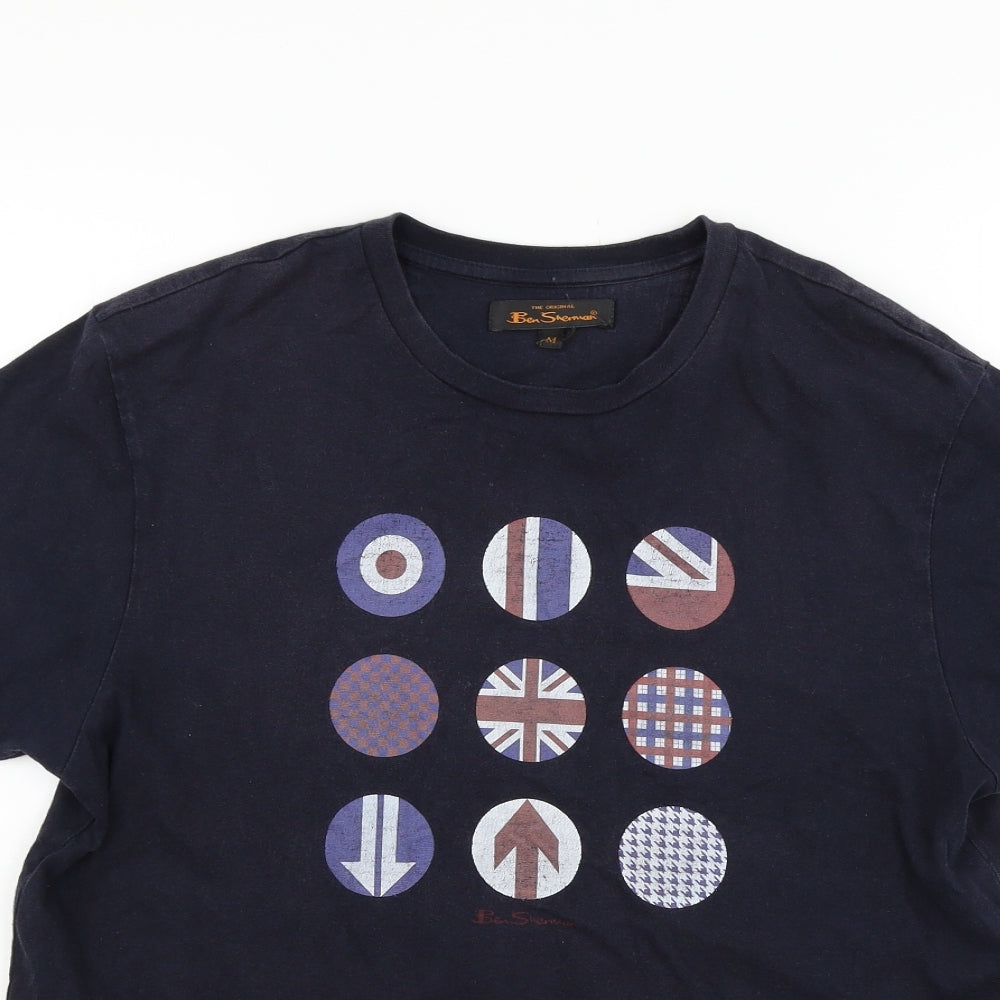 Ben Sherman Mens Blue Houndstooth   T-Shirt Size M