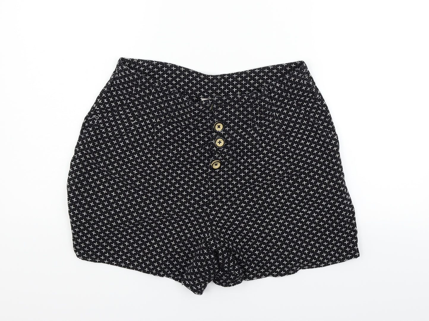 TU Womens Black Geometric  Cut-Off Shorts Size 12