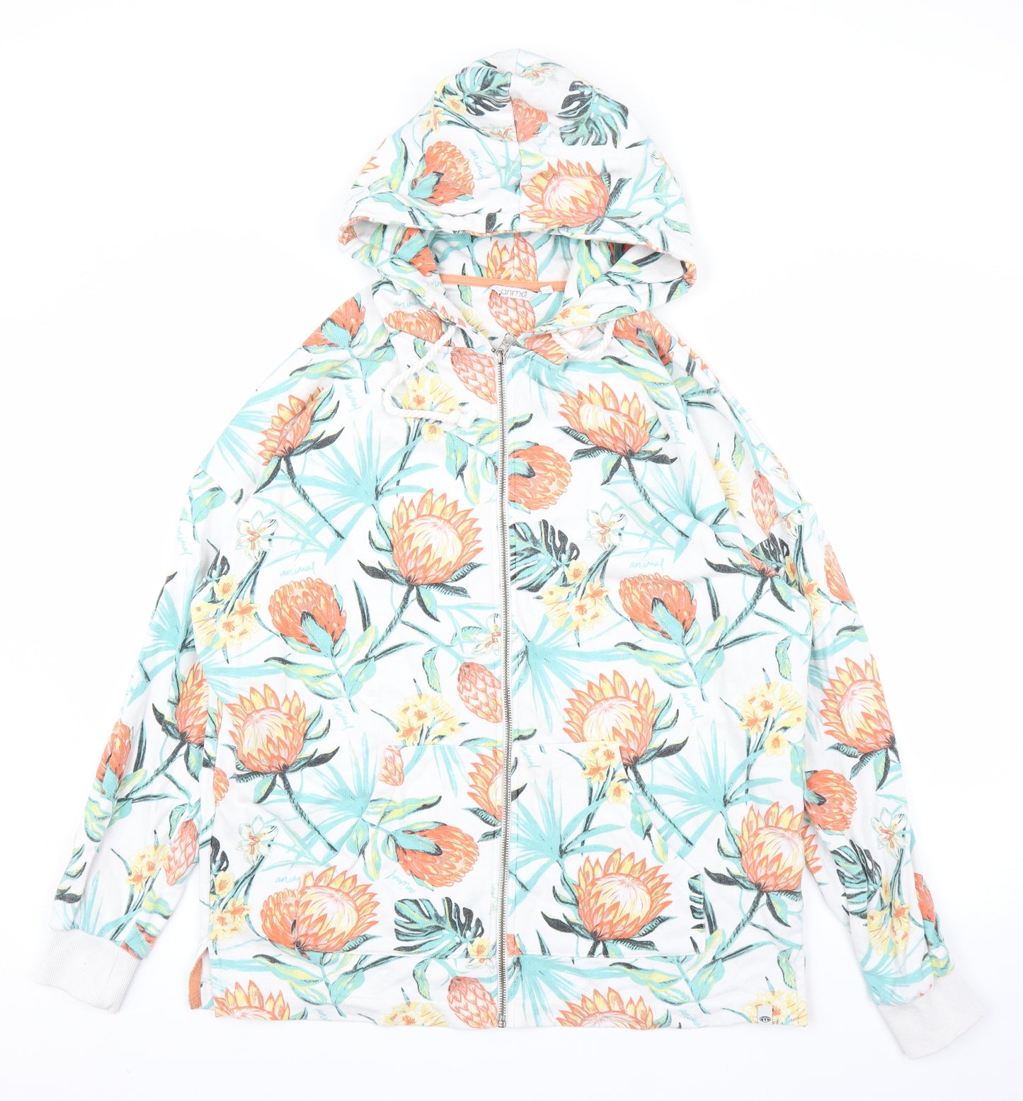 Animal Womens White Floral  Full Zip Hoodie Size 12