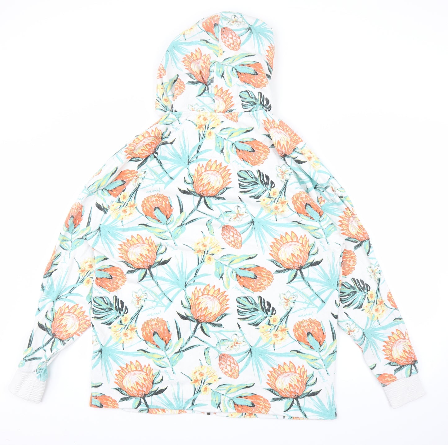 Animal Womens White Floral  Full Zip Hoodie Size 12
