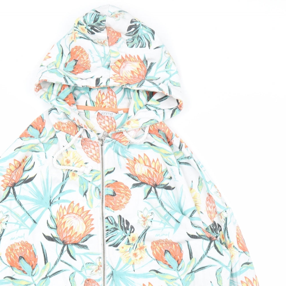 Animal Womens White Floral  Full Zip Hoodie Size 12