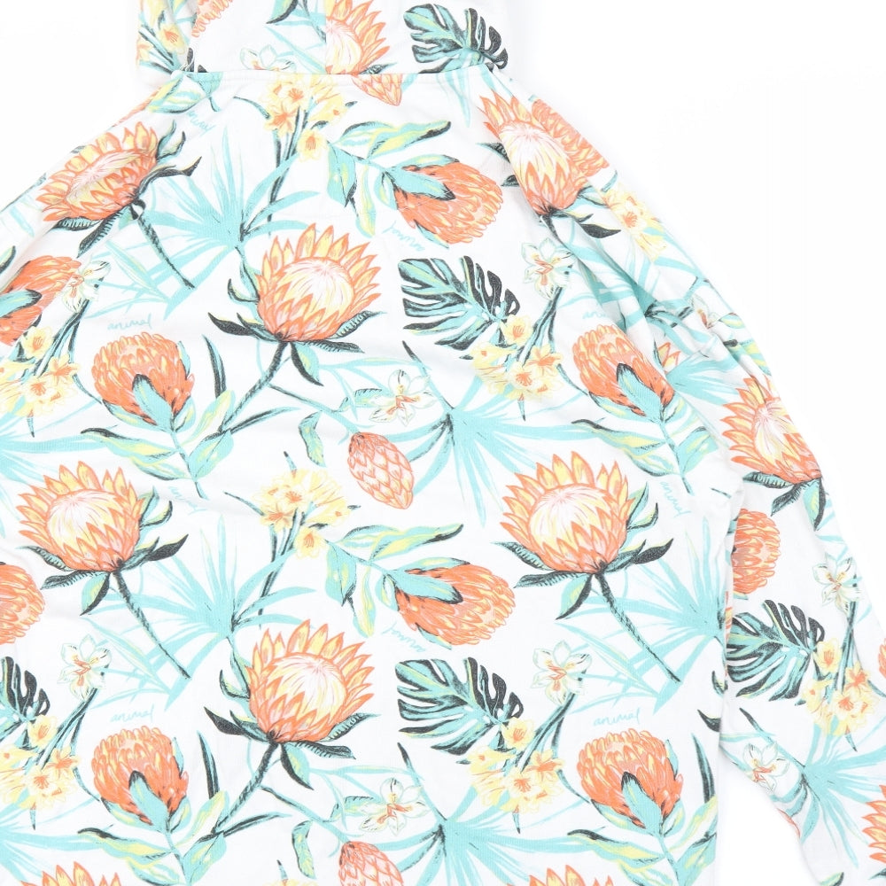 Animal Womens White Floral  Full Zip Hoodie Size 12
