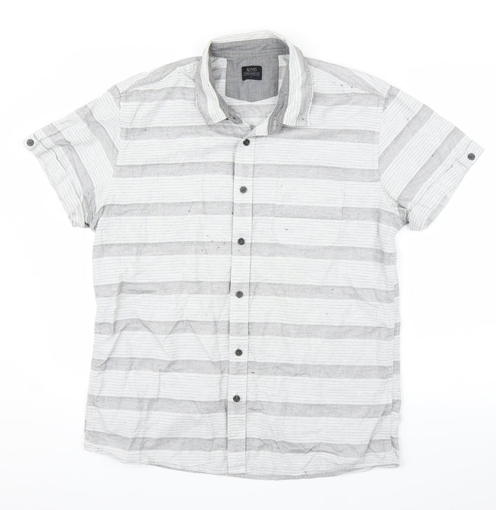 ACW85 Mens Grey Striped Button-Up Size L