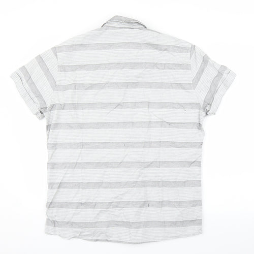 ACW85 Mens Grey Striped   Button-Up Size L