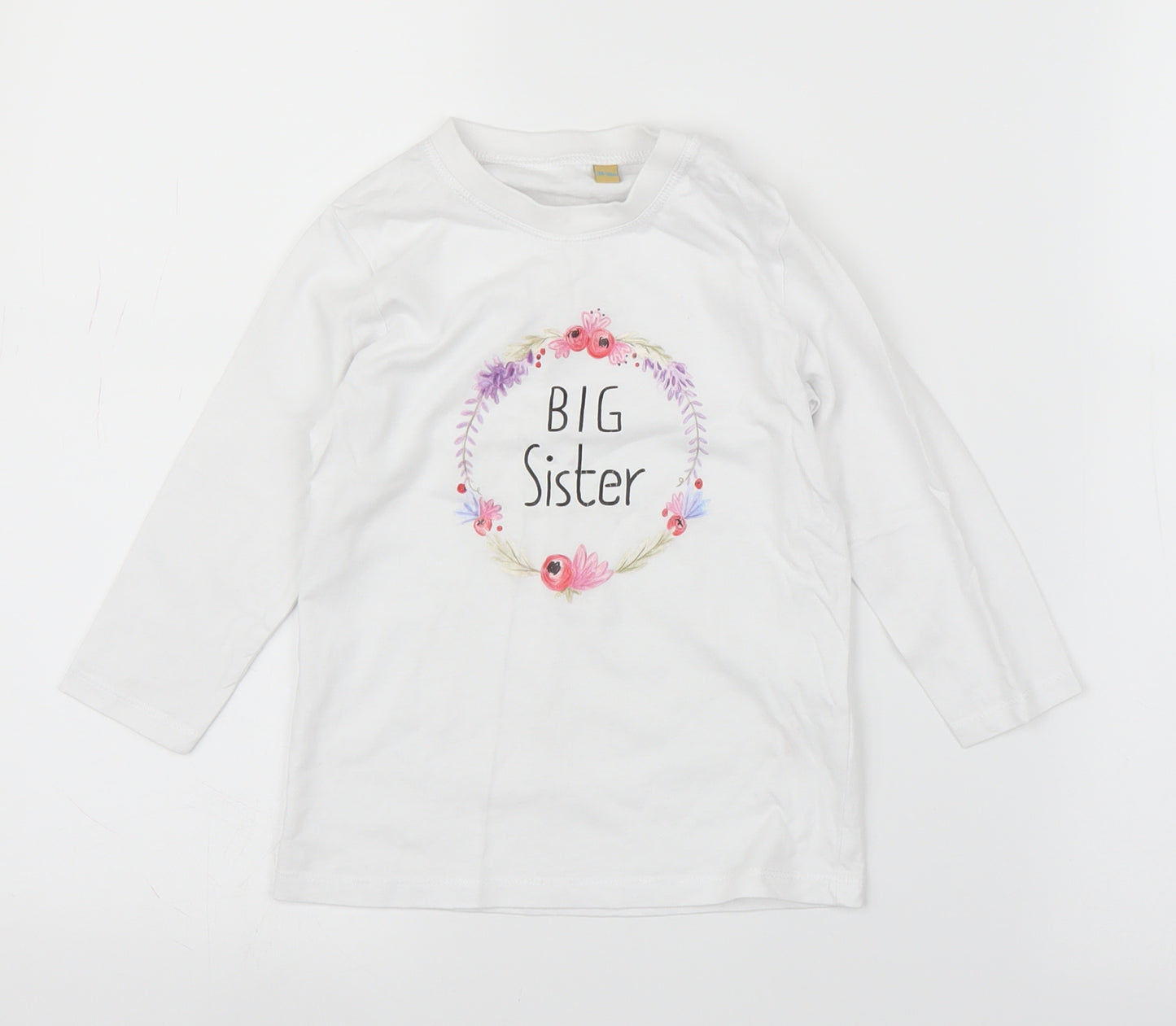 Preworn Girls White   Basic T-Shirt Size 2-3 Years  - Big Sister