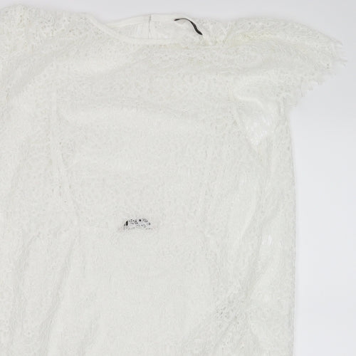 TU Womens White  Lace Basic Blouse Size 12