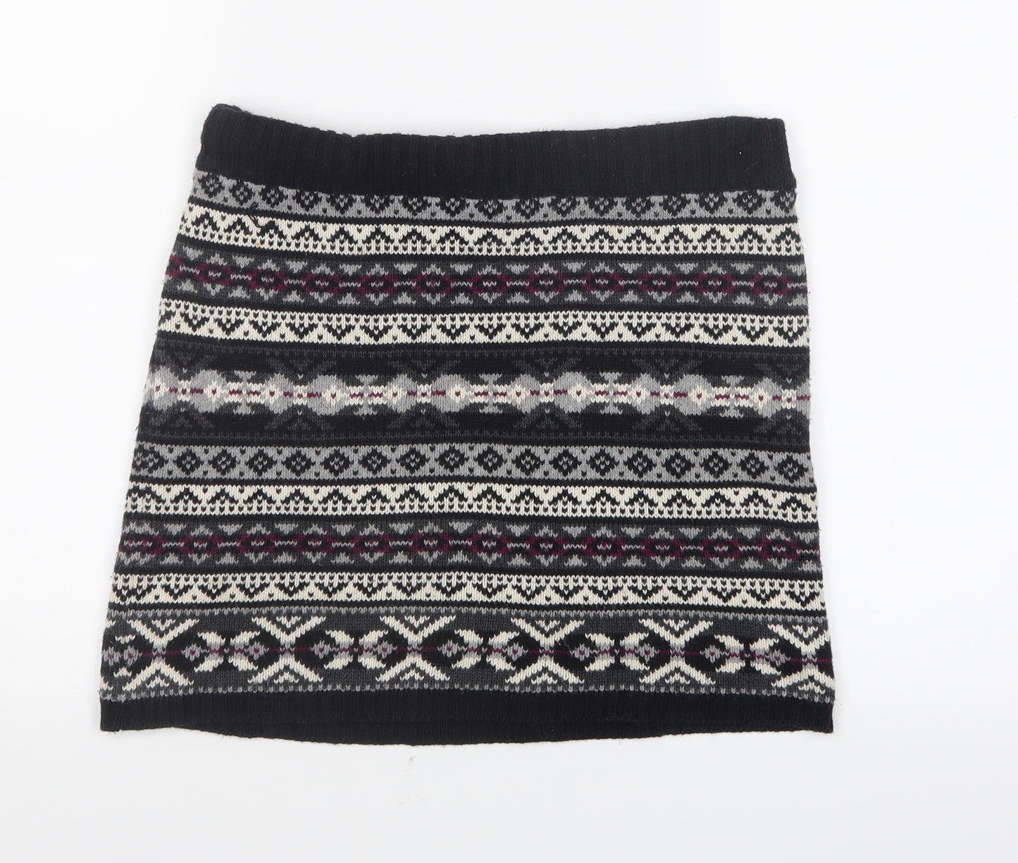 Preworn Girls Black Geometric Knit Straight & Pencil Skirt Size 11-12 Years
