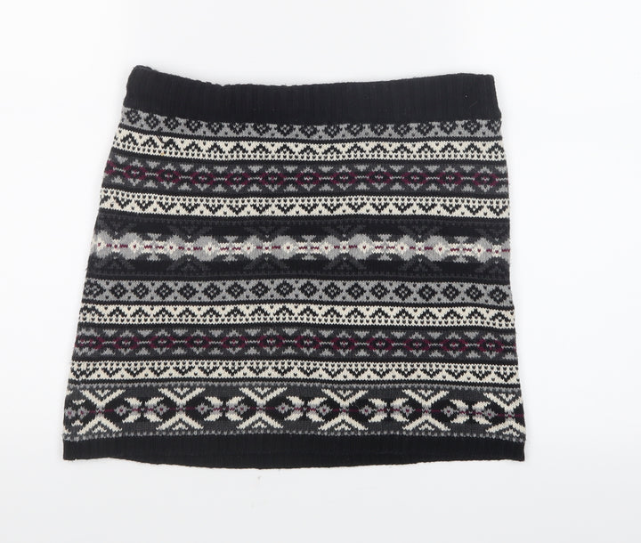 Preworn Girls Black Geometric Knit Straight & Pencil Skirt Size 11-12 Years