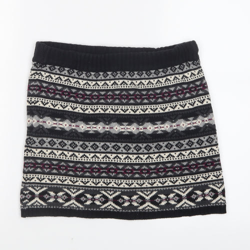 Preworn Girls Black Geometric Knit Straight & Pencil Skirt Size 11-12 Years