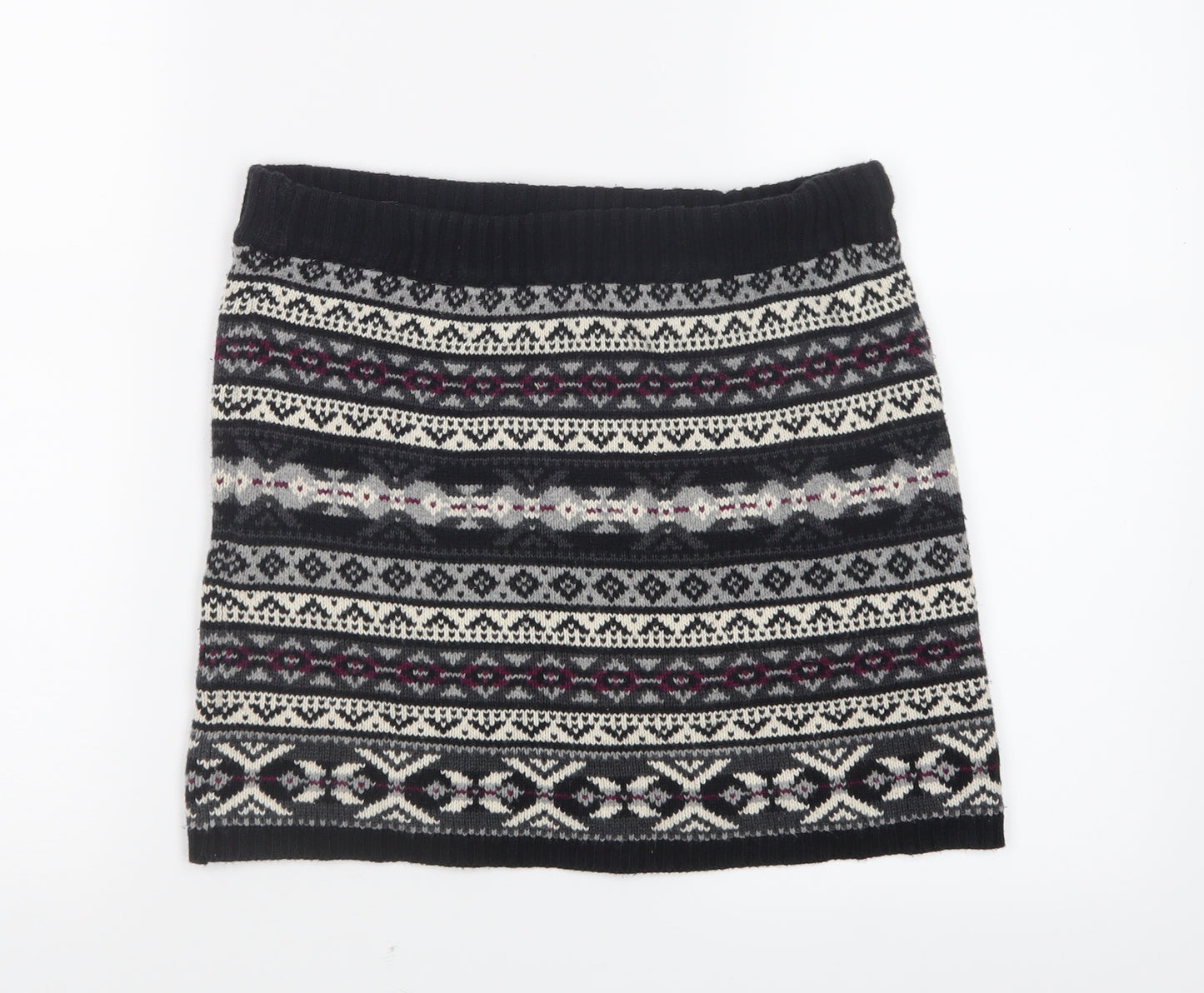 Preworn Girls Black Geometric Knit Straight & Pencil Skirt Size 11-12 Years