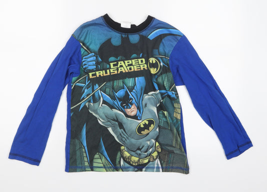 Front view of Preworn boys’ blue geometric pyjama top, size 9-10, years - batman