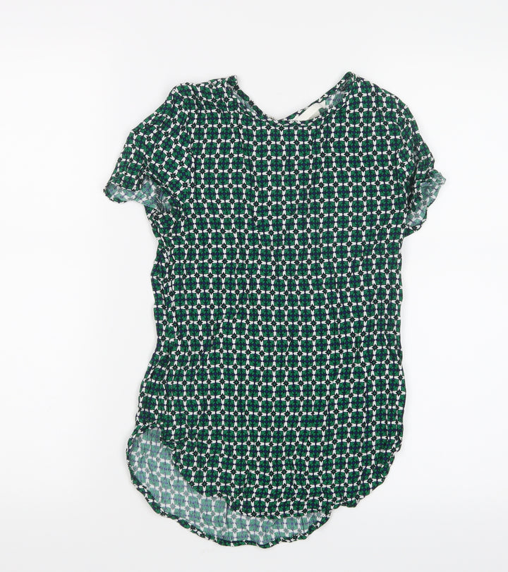H&M Womens Green Geometric  Basic T-Shirt Size 4