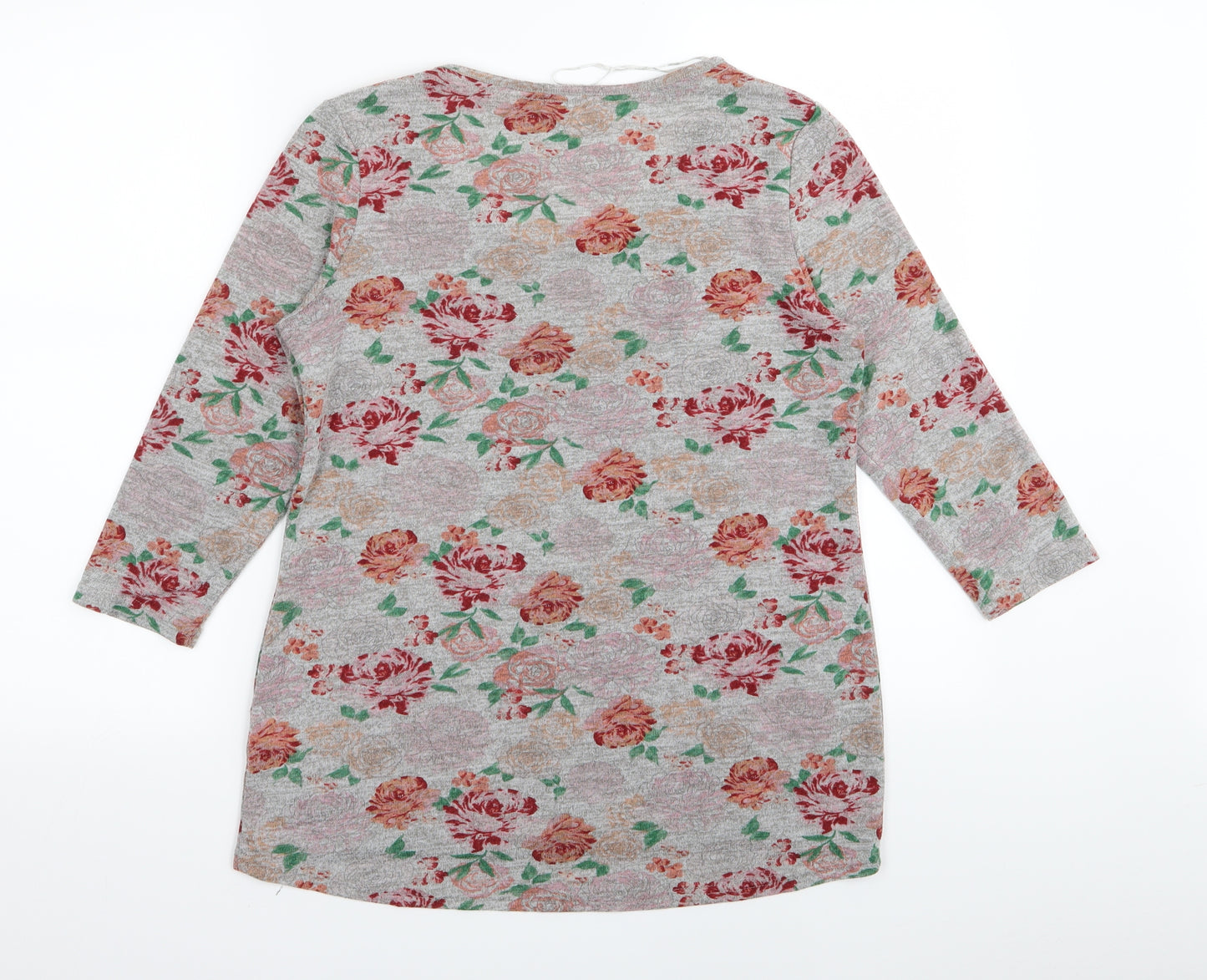 Papaya Womens Grey Floral  Basic T-Shirt Size 10