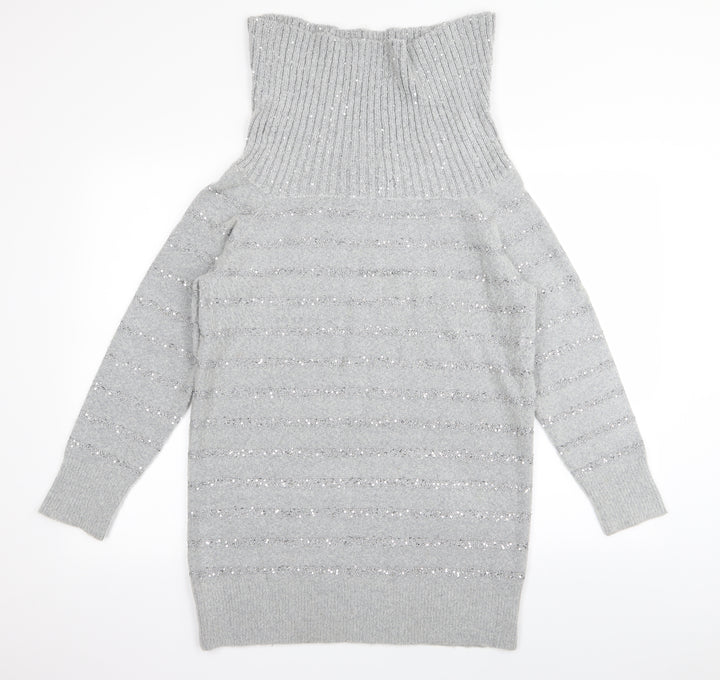 Wallis Womens Grey Striped Pullover Jumper Size M