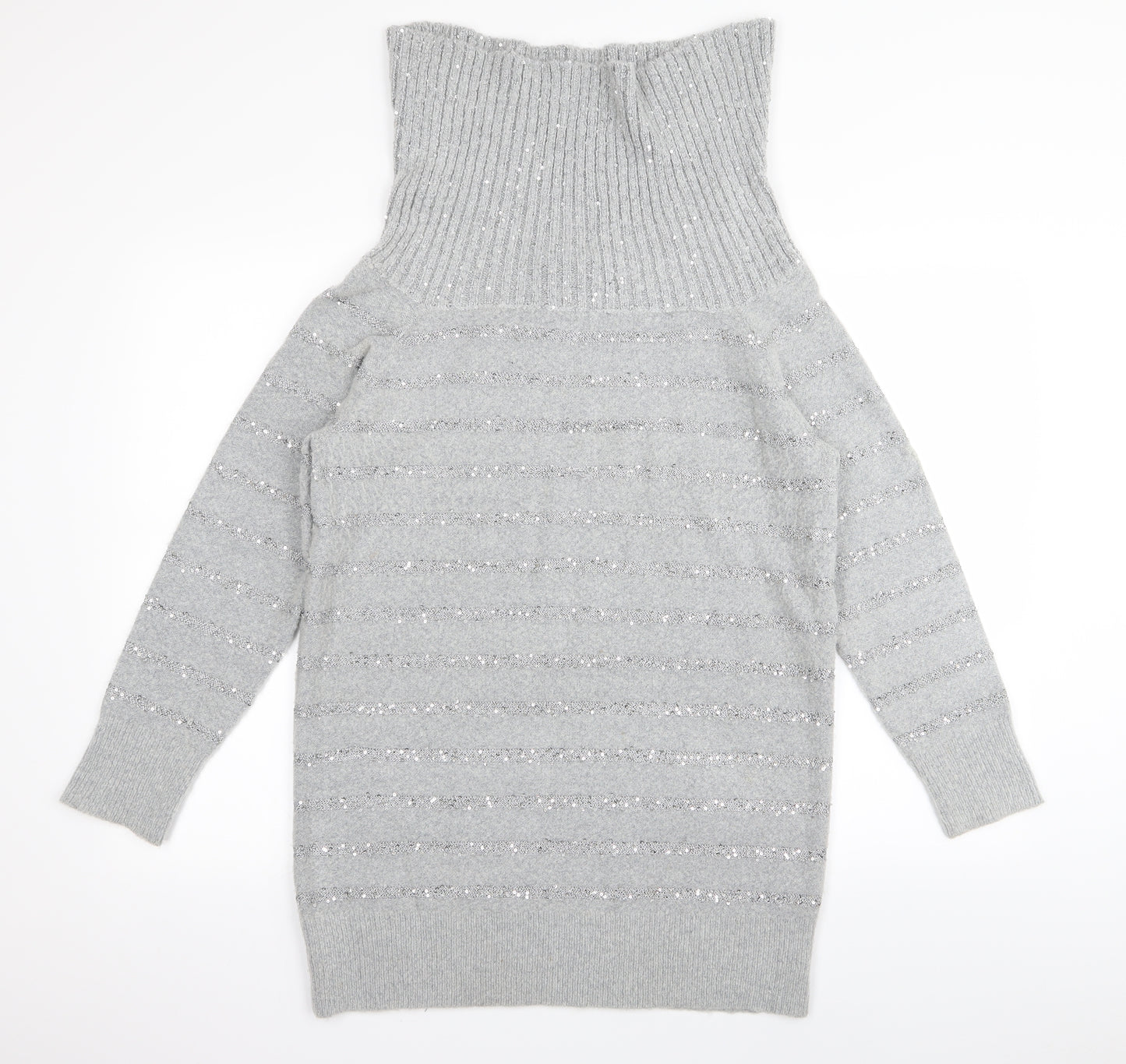 Wallis Womens Grey Striped  Pullover Jumper Size M