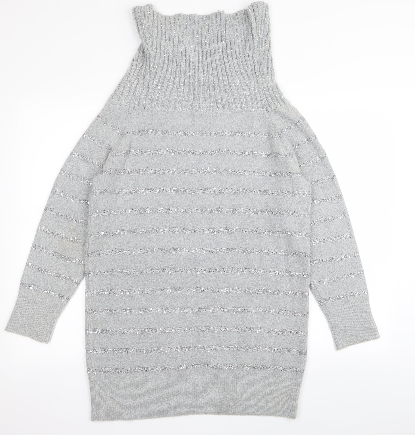 Wallis Womens Grey Striped  Pullover Jumper Size M