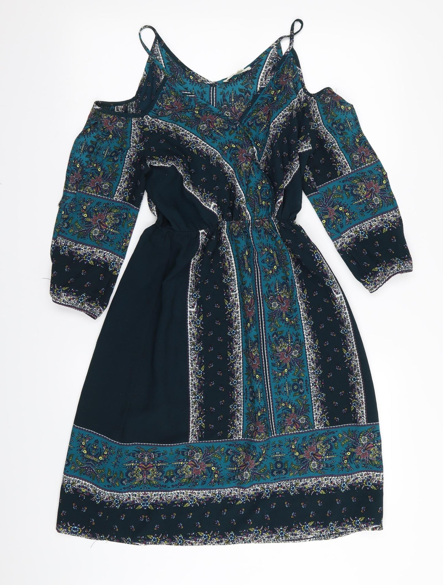 Monteau Womens Green Geometric  Fit & Flare  Size S