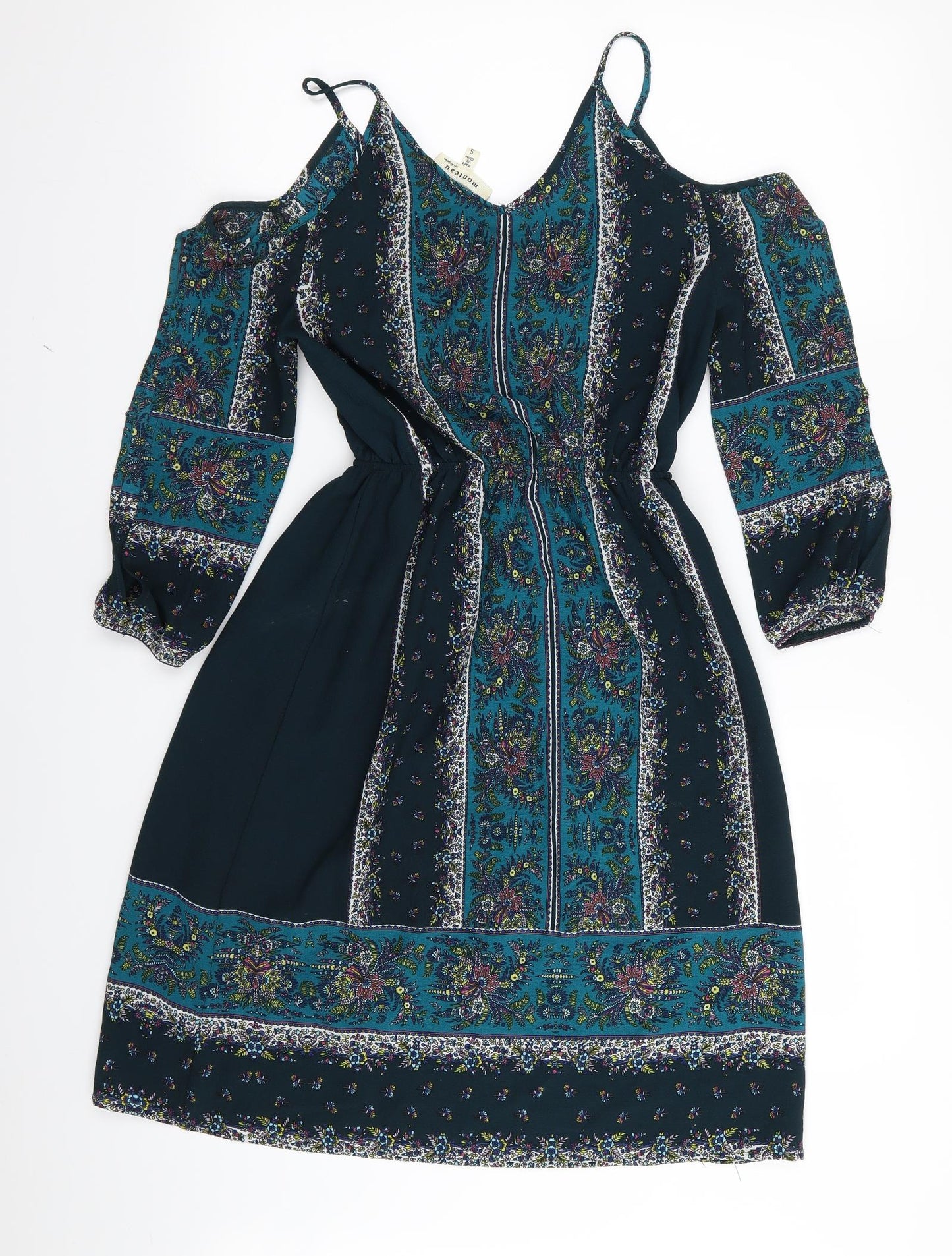 Monteau Womens Green Geometric  Fit & Flare  Size S