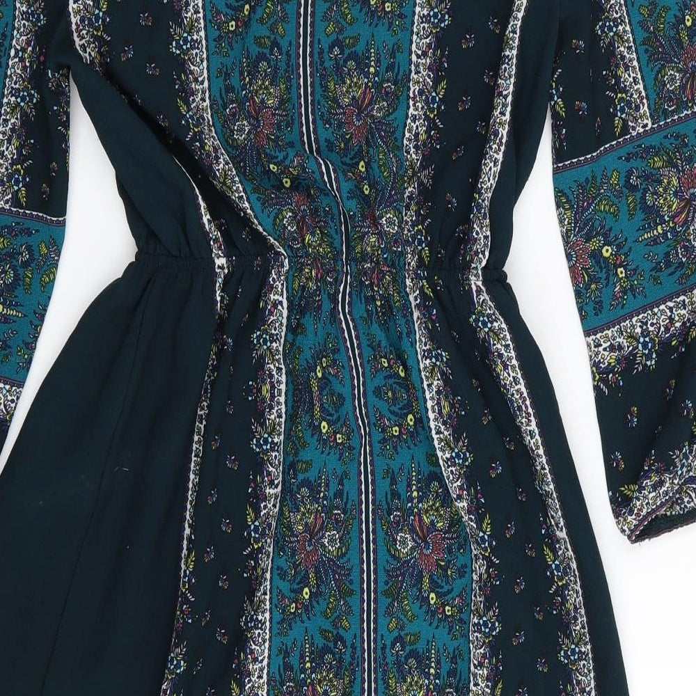 Monteau Womens Green Geometric  Fit & Flare  Size S