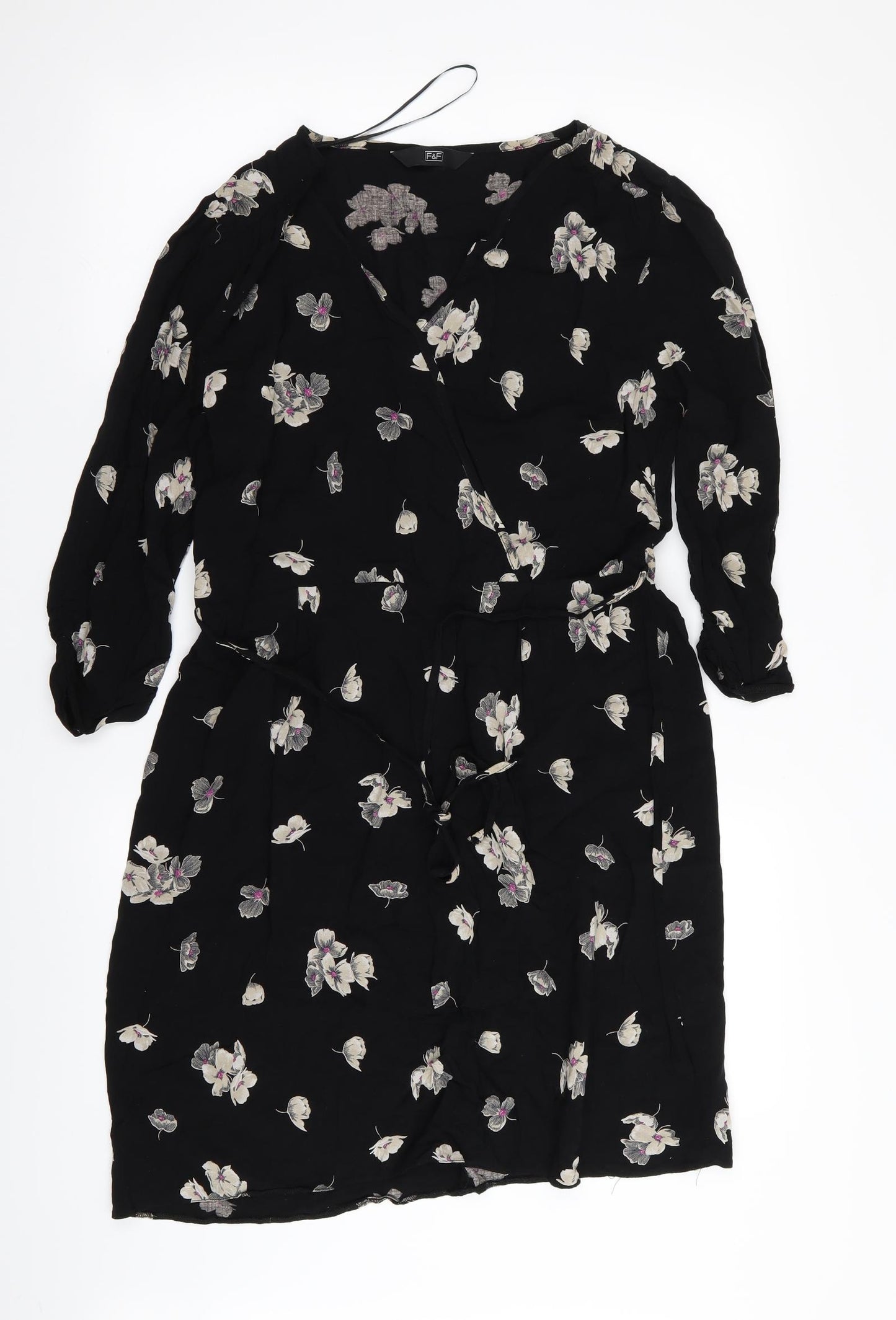 F&F Womens Black Floral  Fit & Flare  Size 16