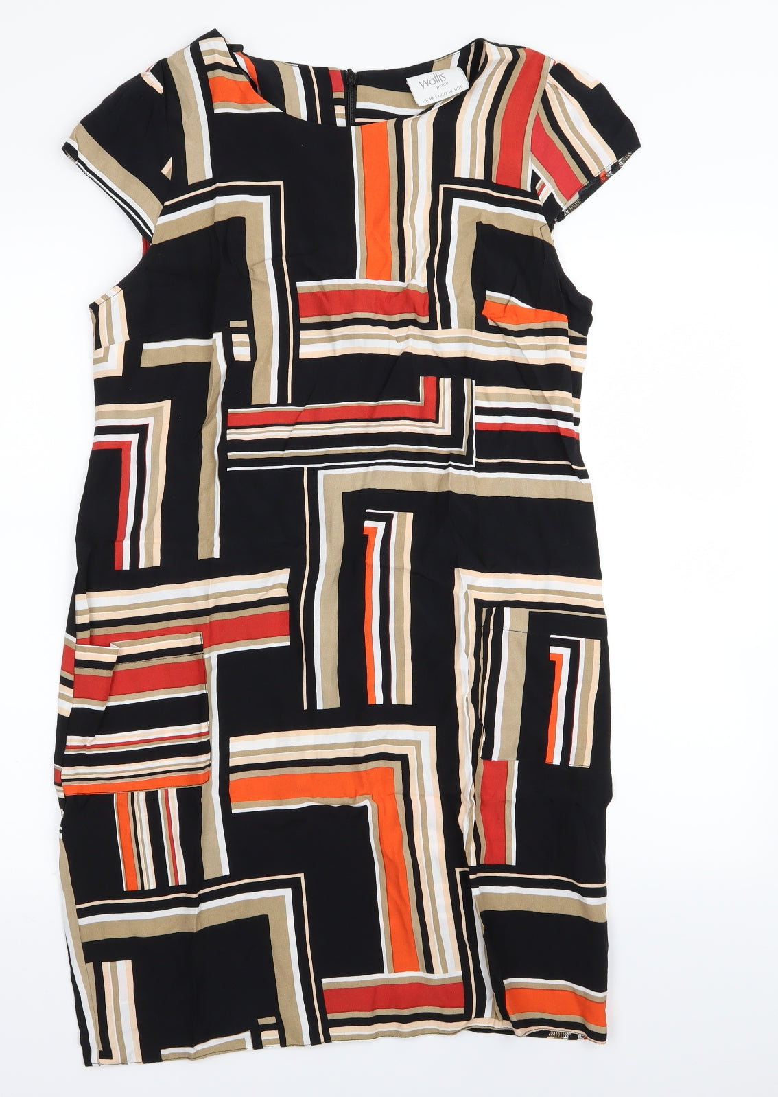 Wallis Womens Black Geometric  A-Line  Size 10