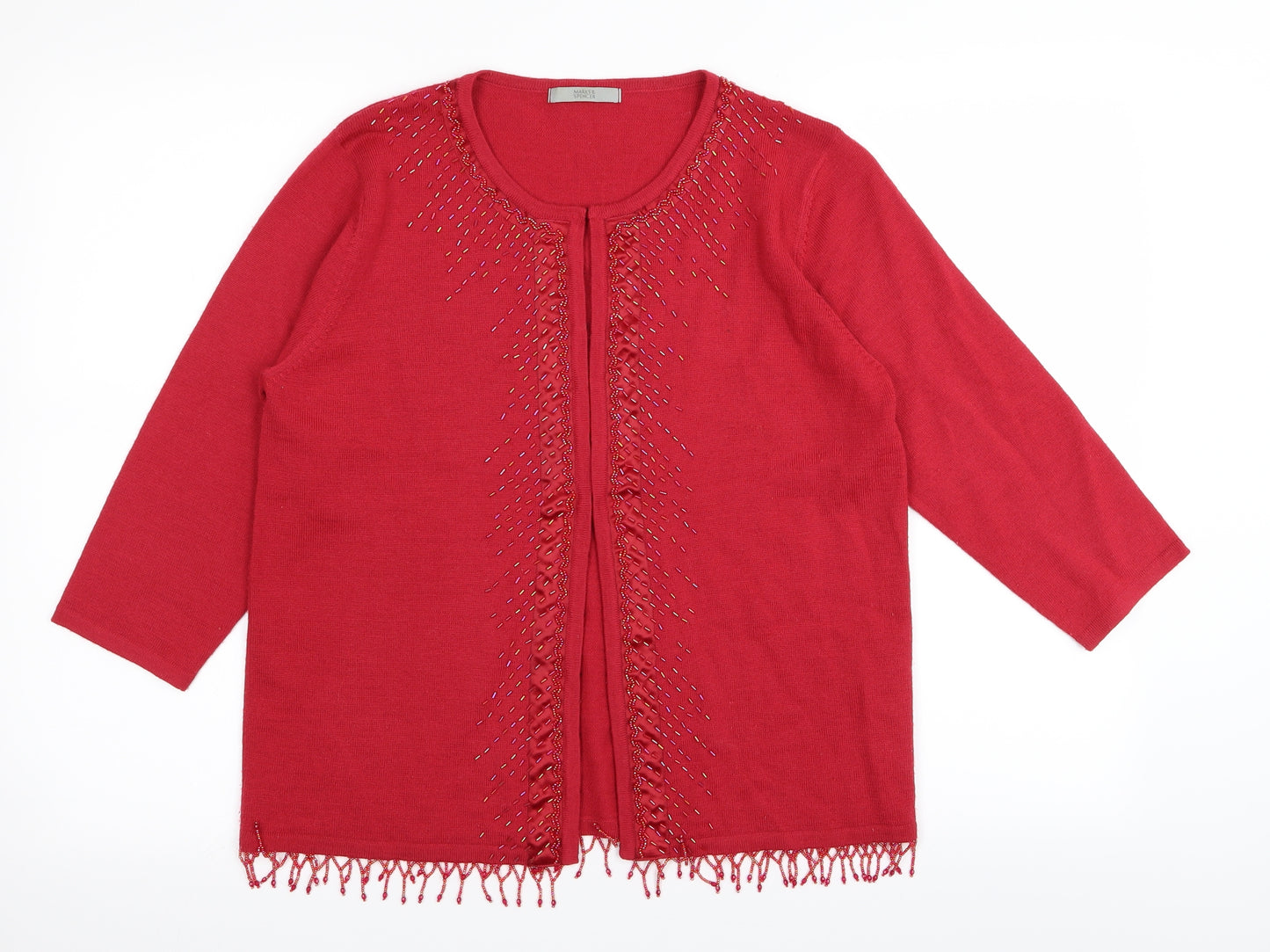 M&S Womens Red   Cardigan Jumper Size 16