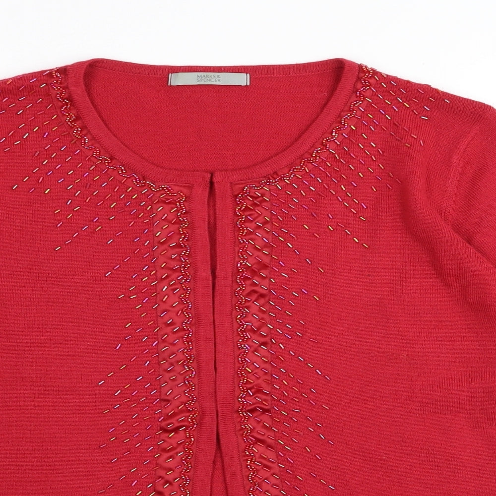 M&S Womens Red   Cardigan Jumper Size 16