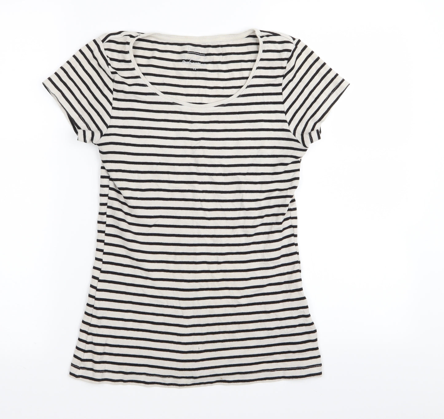 Papaya Womens White Striped  Basic T-Shirt Size 12