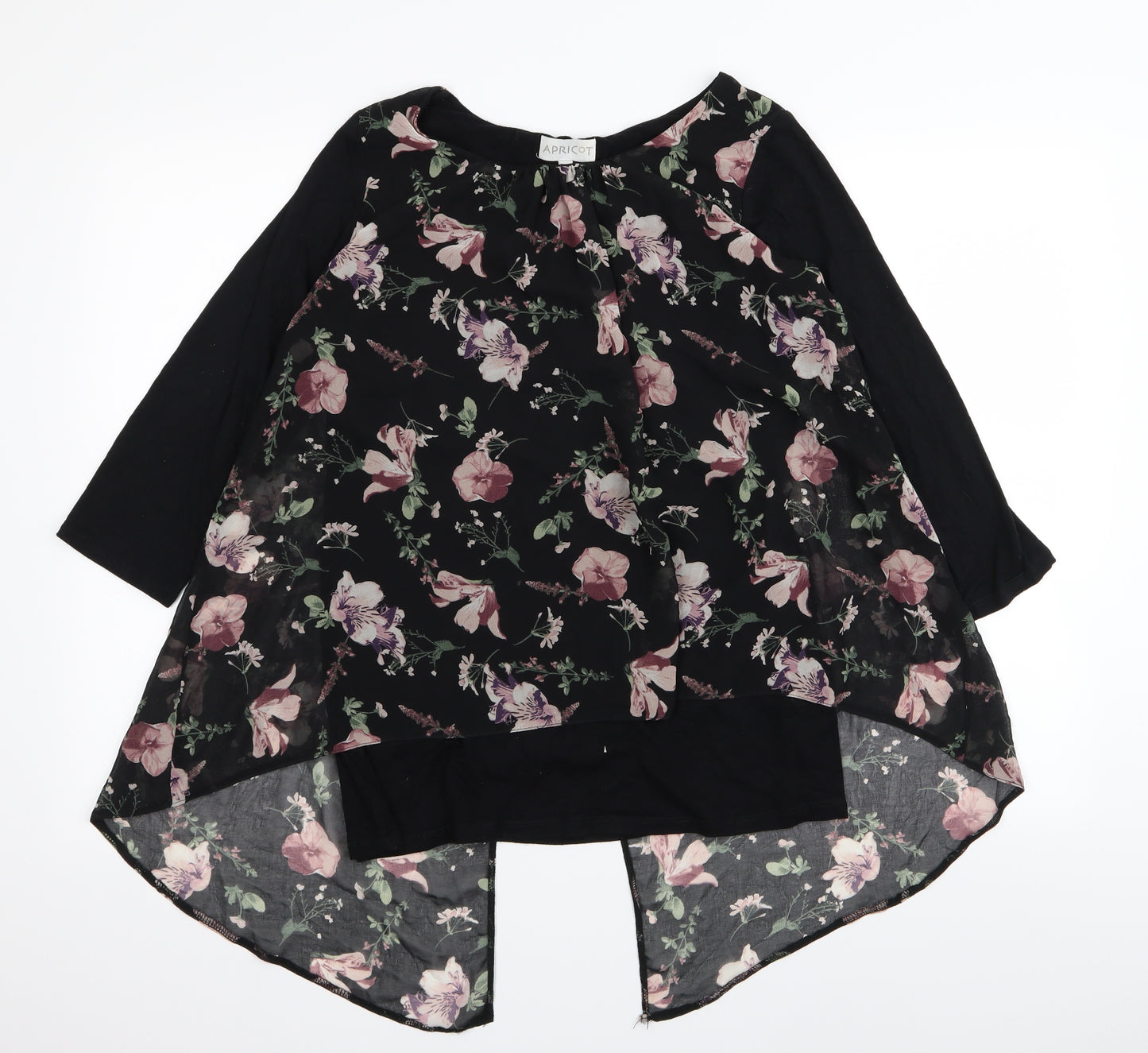 Apricot Womens Black Floral  Basic T-Shirt Size 8