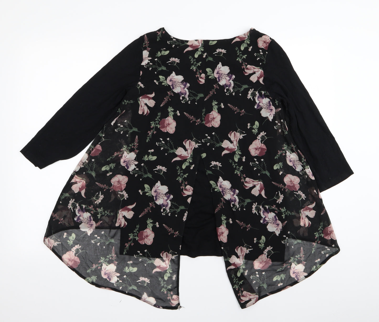 Apricot Womens Black Floral  Basic T-Shirt Size 8
