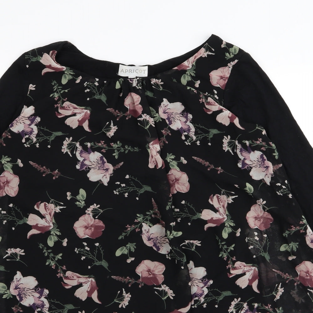 Apricot Womens Black Floral  Basic T-Shirt Size 8