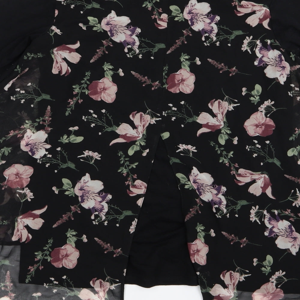 Apricot Womens Black Floral  Basic T-Shirt Size 8