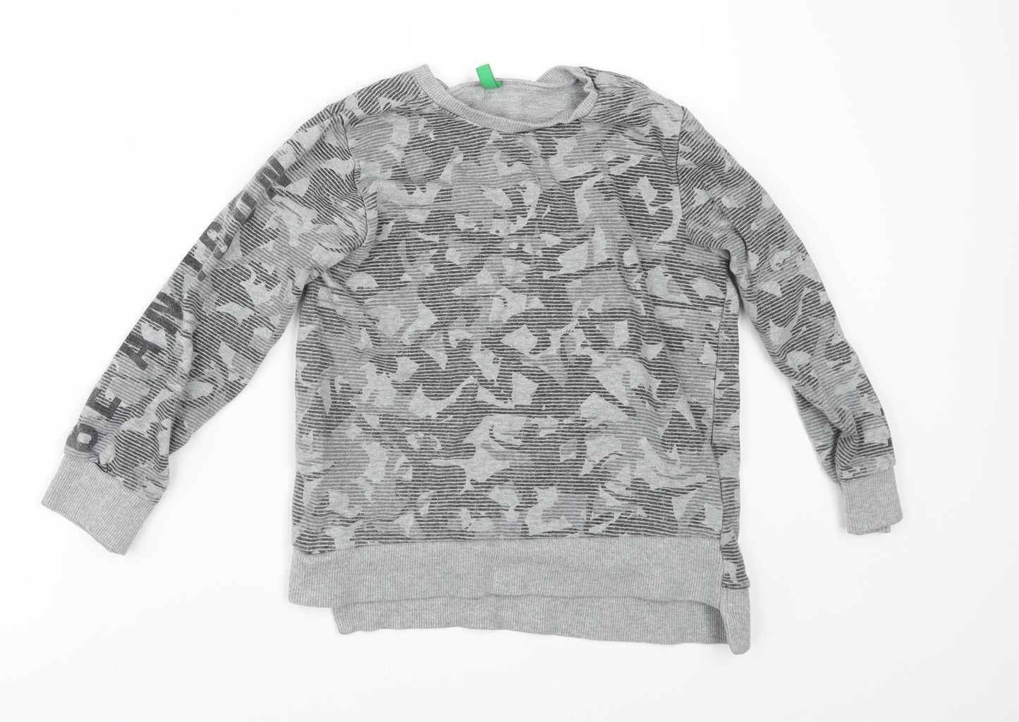 United Colors of Benetton Boys Grey Geometric  Pullover Sweatshirt Size 7 Years