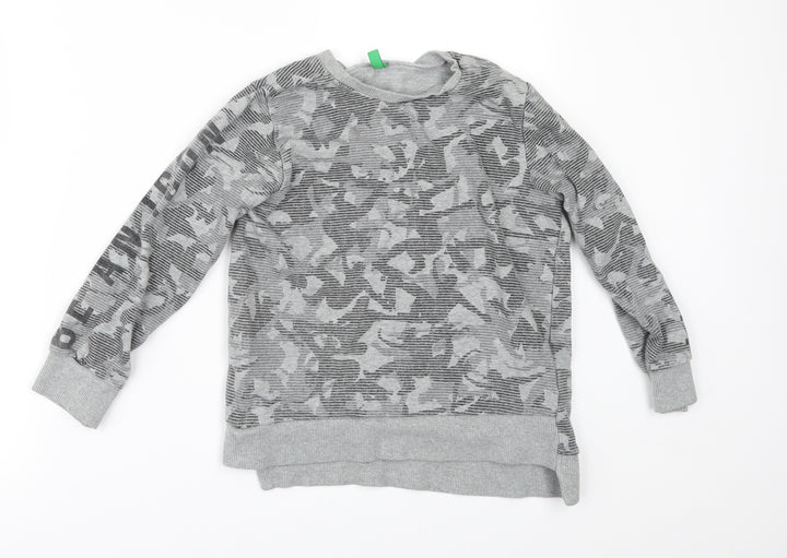 United Colors of Benetton Boys Grey Geometric Pullover Sweatshirt Size 7 Years