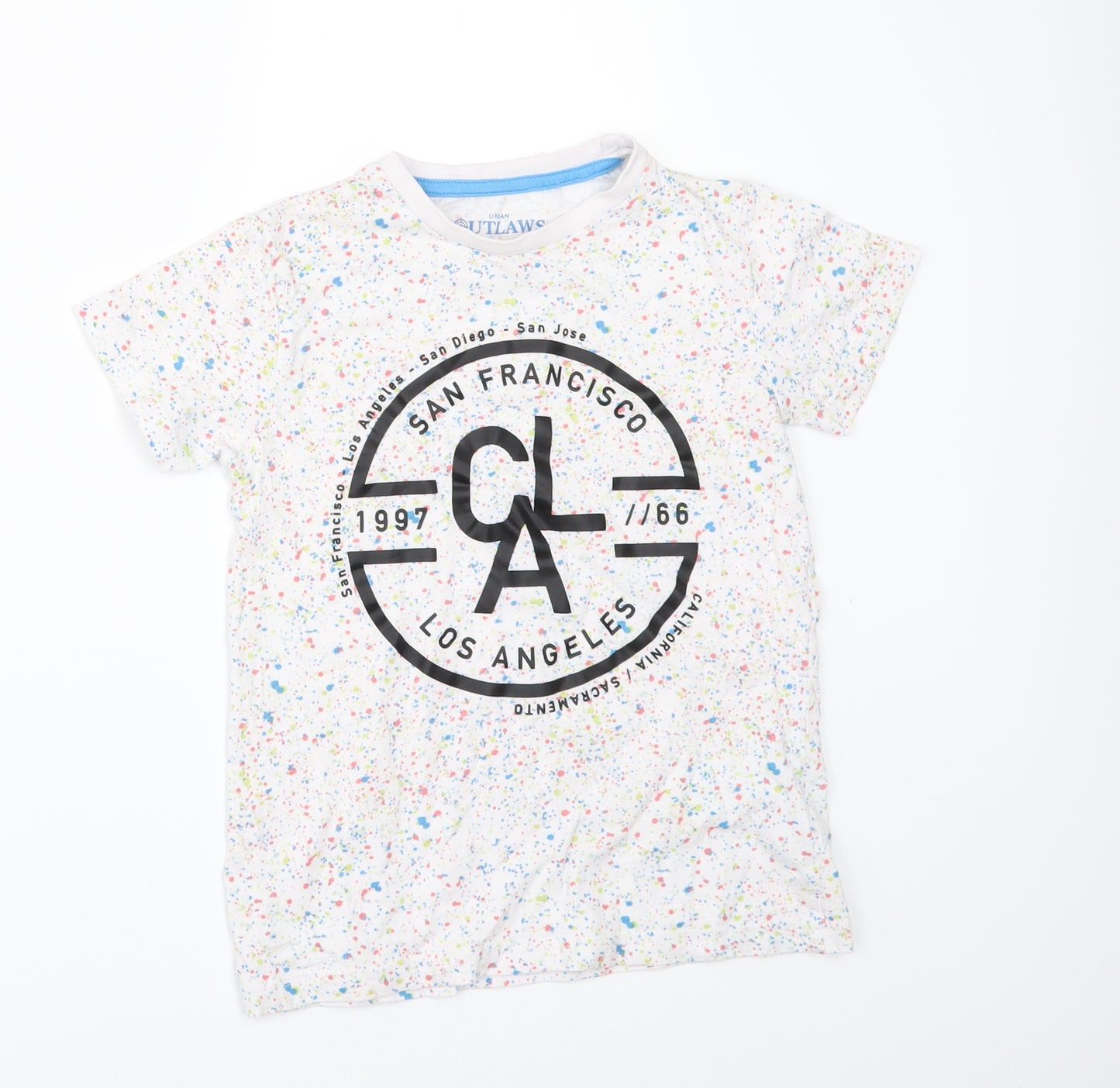 Urban Outlaws Boys White Polka Dot  Basic T-Shirt Size 7-8 Years  - San Francisco