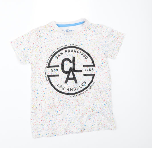 Front view of Urban Outlaws boys’ white polka dot basic t-shirt, size 7-8, years - san francisco