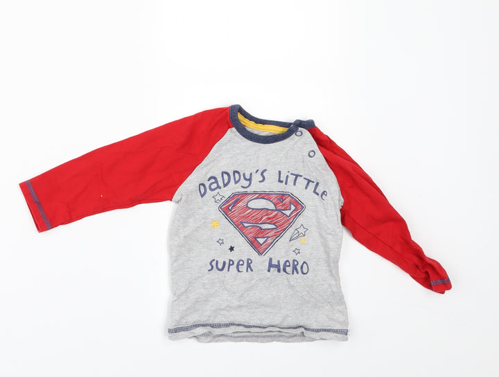 George Baby Grey   Basic T-Shirt Size 6-9 Months  - DADDYS LITLLE SUOER HERO