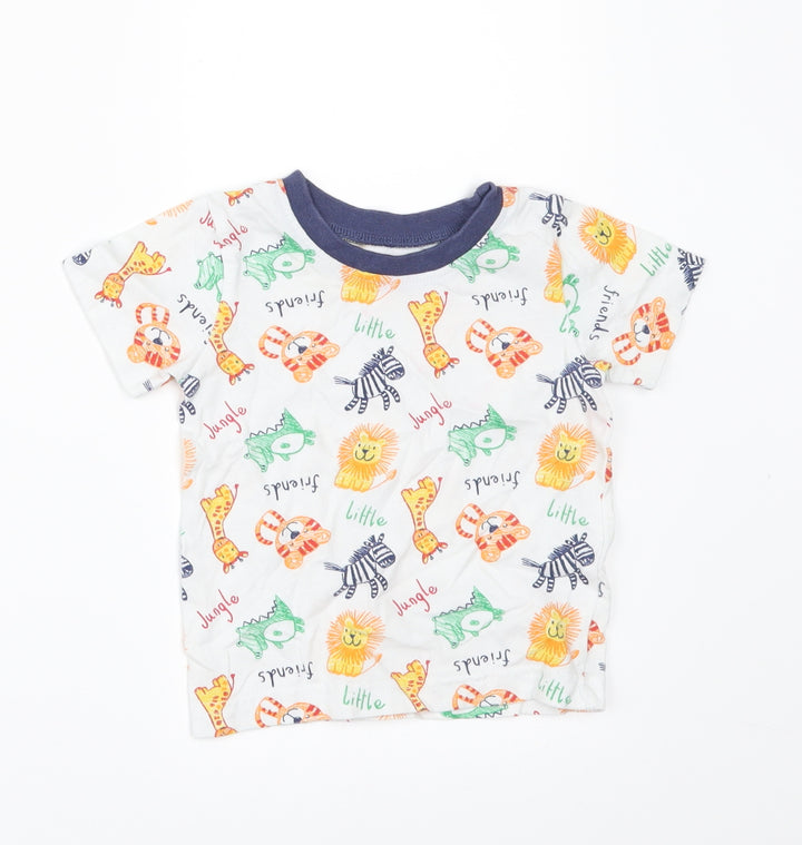 George Boys White Geometric  Basic T-Shirt Size 6-9 Months  - ANIMALS