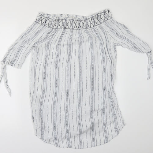 New Look Womens White Striped  Ringer Blouse Size M