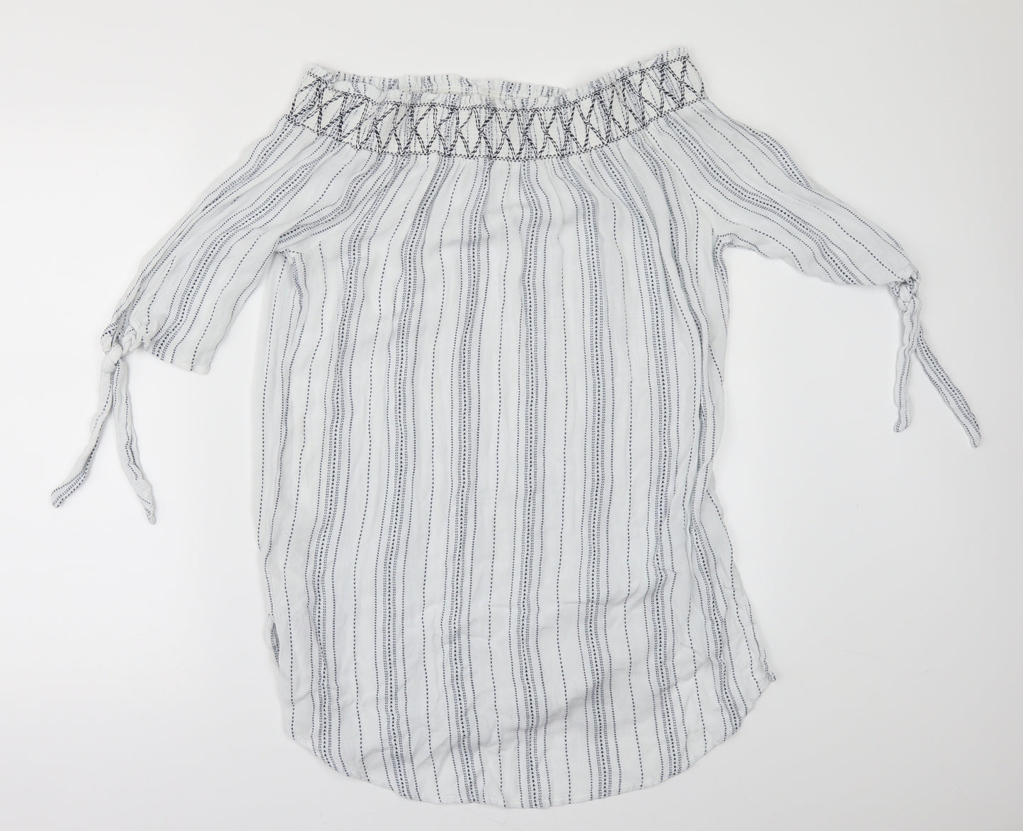 New Look Womens White Striped  Ringer Blouse Size M