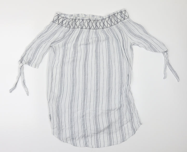 New Look Womens White Striped  Ringer Blouse Size M