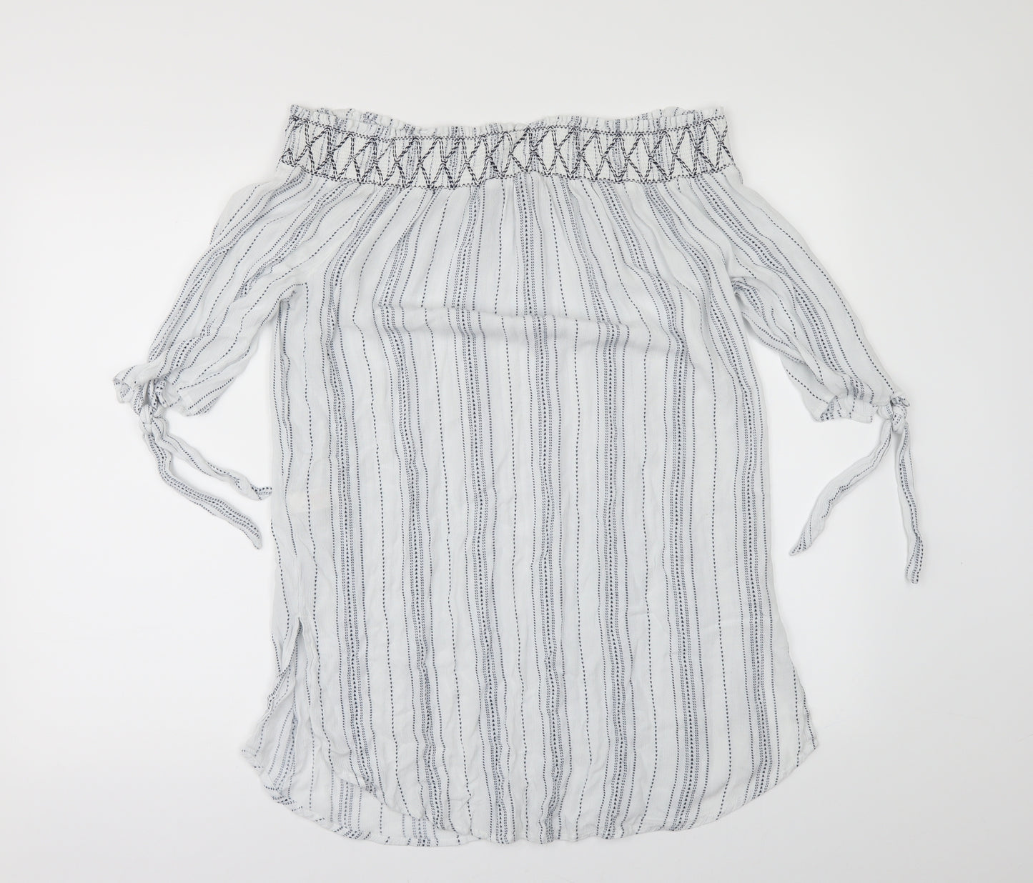 New Look Womens White Striped  Ringer Blouse Size M