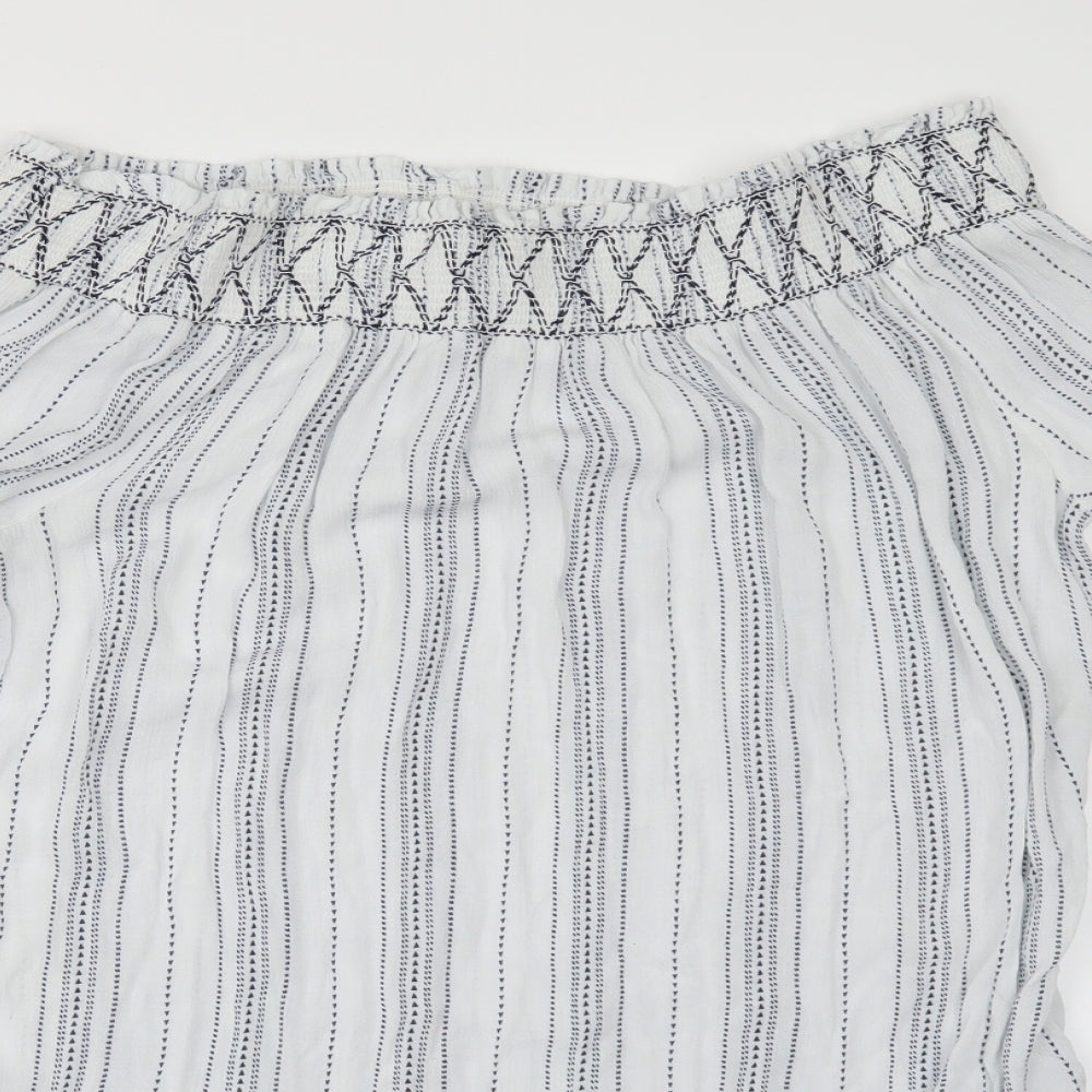 New Look Womens White Striped  Ringer Blouse Size M