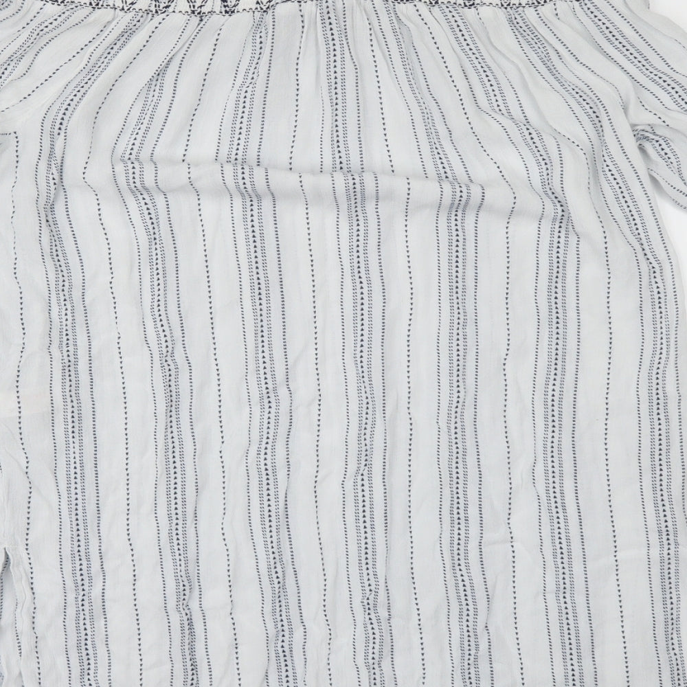 New Look Womens White Striped  Ringer Blouse Size M
